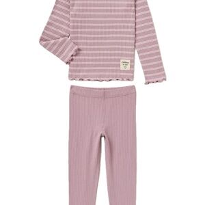 EasyPeasy Toddler Lilac Striped Ribbed Pajama Set